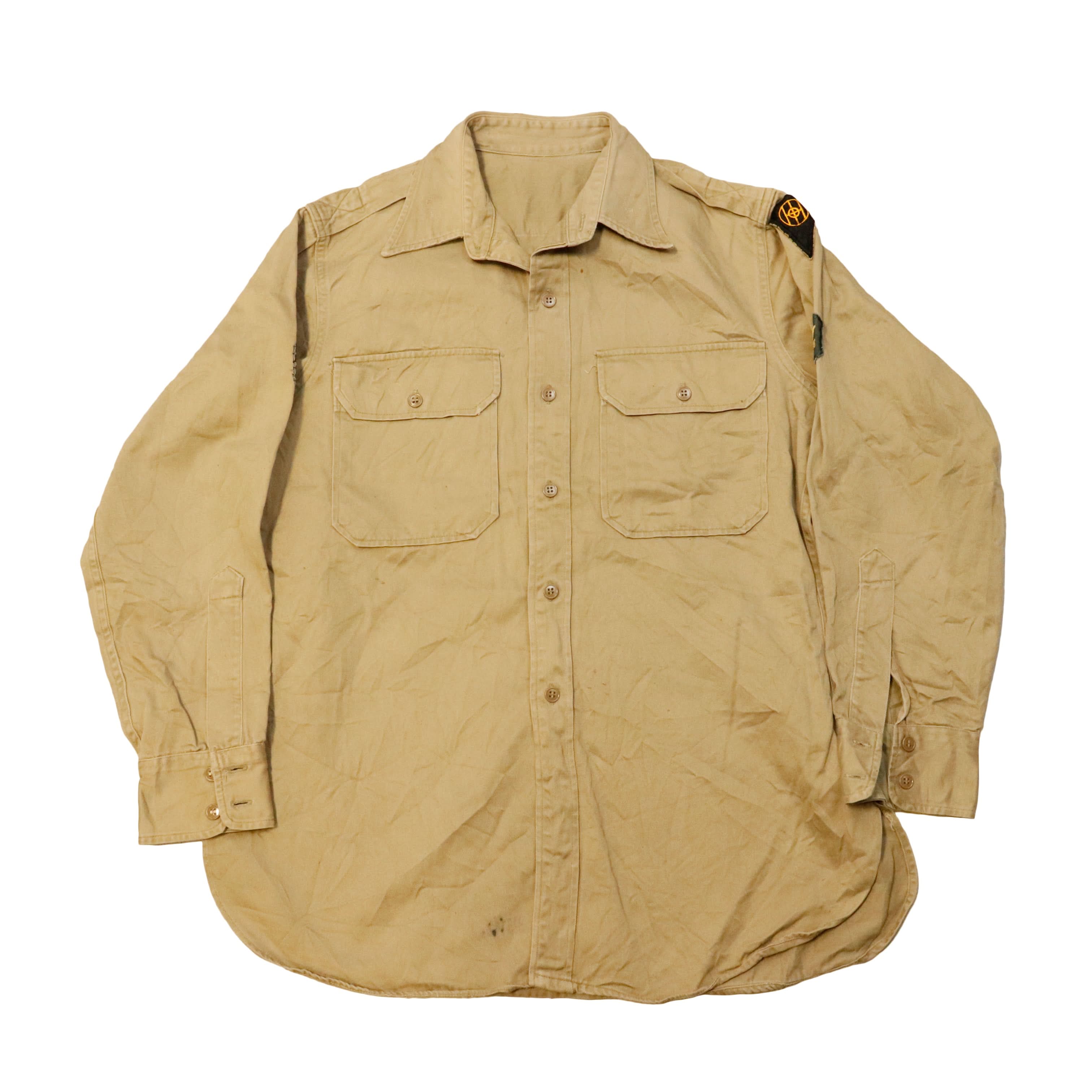 Vintage 50s Military Officer Patch Long Sleeve Button-Up Shirt