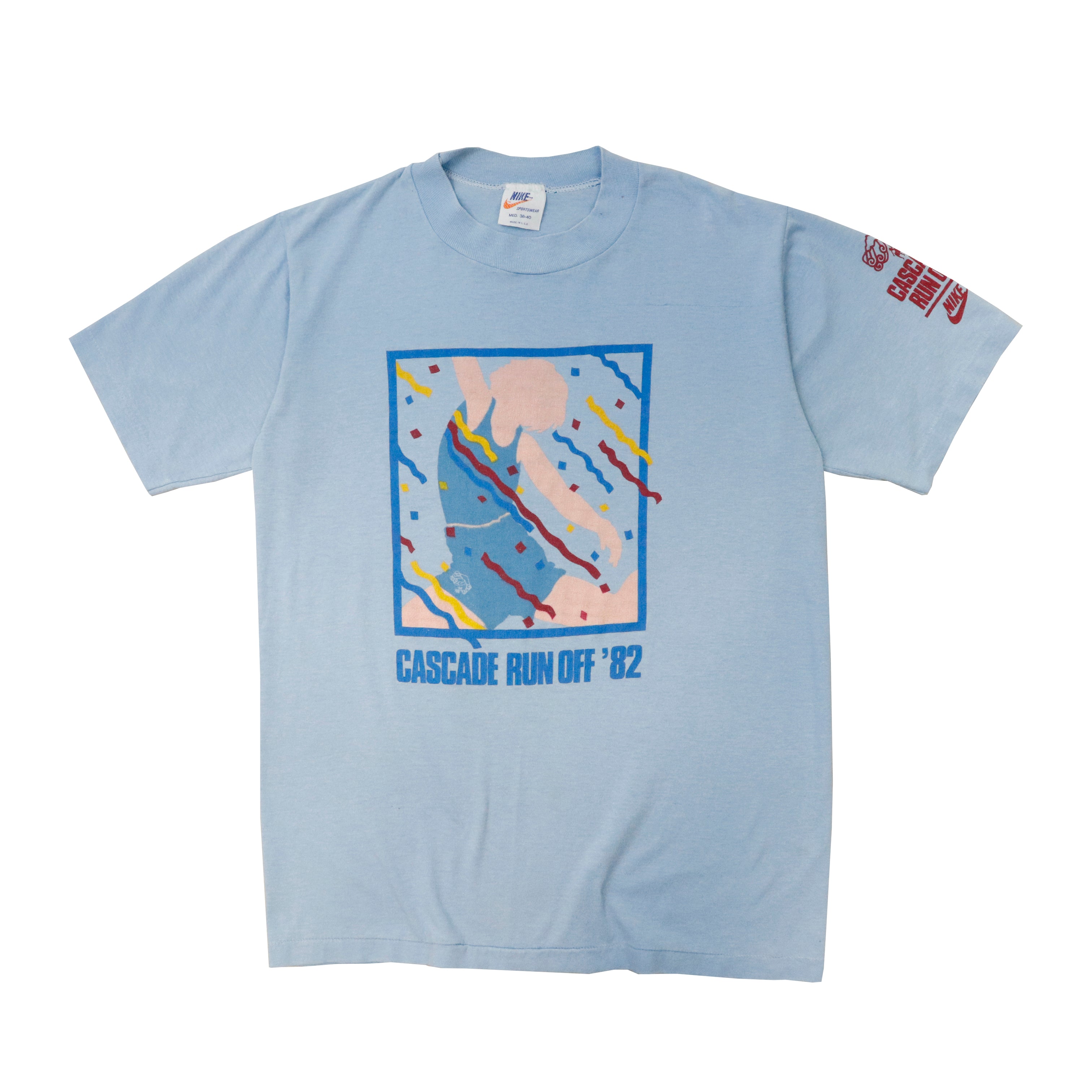 Vintage 1982 Nike Orange Swoosh Cascade Run Off '82 Graphic T