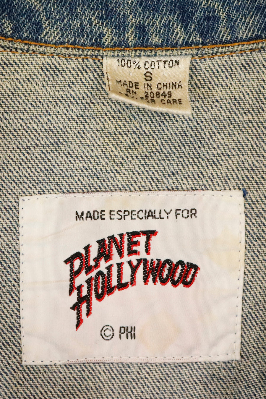 Vintage Planet Hollywood New York Embroidered Denim Jacket With Metal Pin Outerwear Sz S