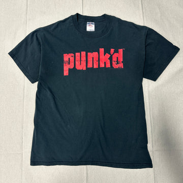 Vintage MTV Punk'd Graphic Black T-Shirt Size L Aston Kutcher y2k
