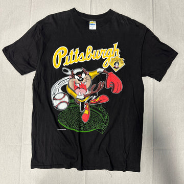 Vintage Pittsburgh Pirates Looney Tunes Graphic T-Shirt Size L Taz Black