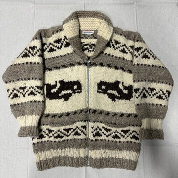 Vintage Native Heritage Centre Hand Knit Cowichan Zip Sweater Size M