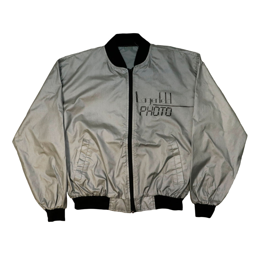 Vintage Lagerfeld Photo Silver Bomber Jacket Size L
