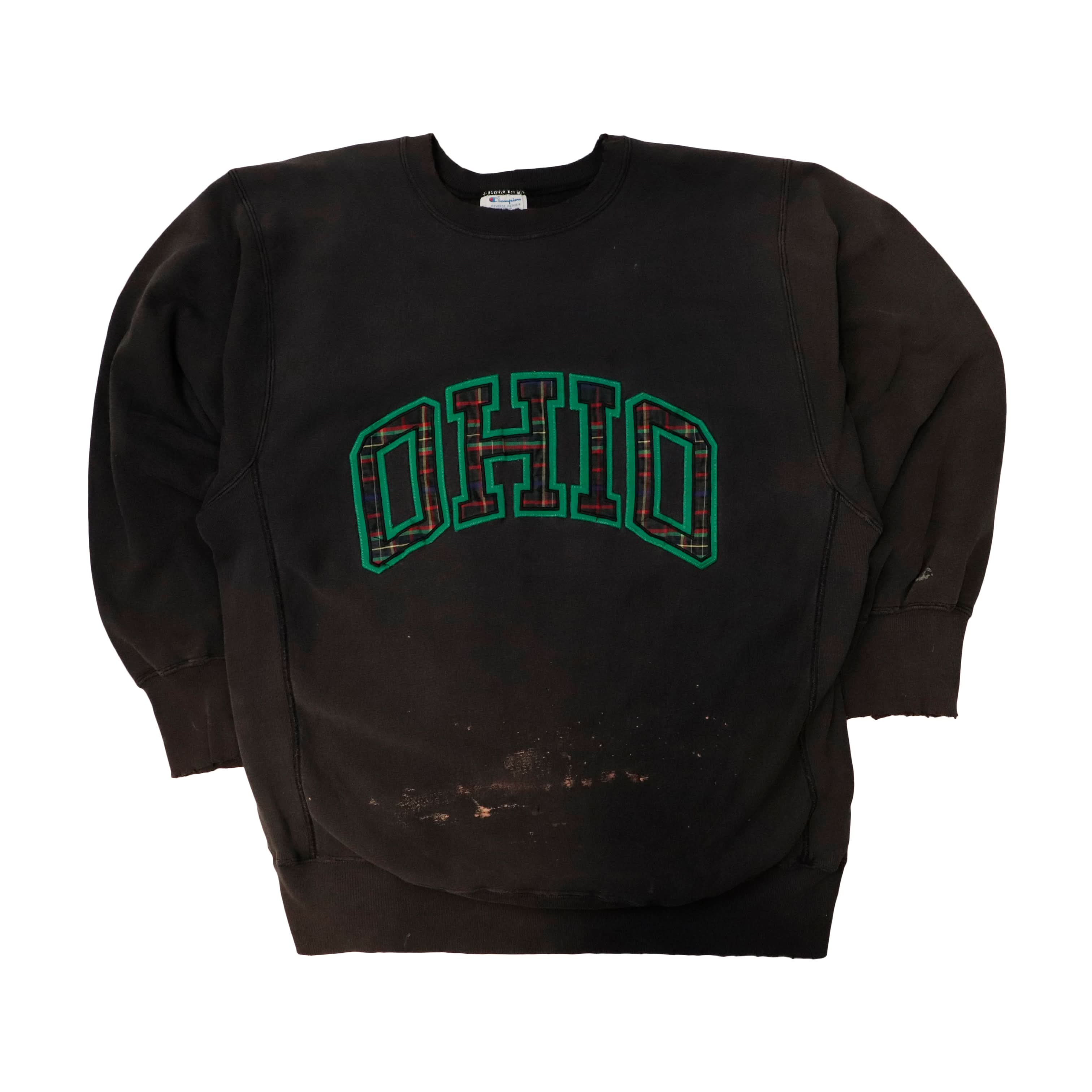 Vintage Champion Ohio Plaid Letter Crewneck Sweatshirt Size XXL