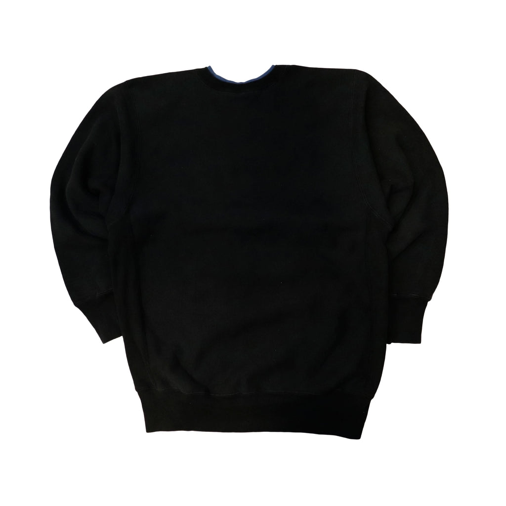 Vintage Champion Reverse Weave Embroidered Logo Black Crewneck Sweatshirt Size L 90s