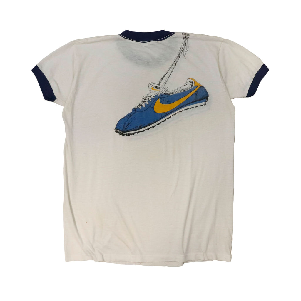 Vintage 70s 80s Nike waffle runners shoes over shoulder Ringer Graphic T-Shirt Size XL