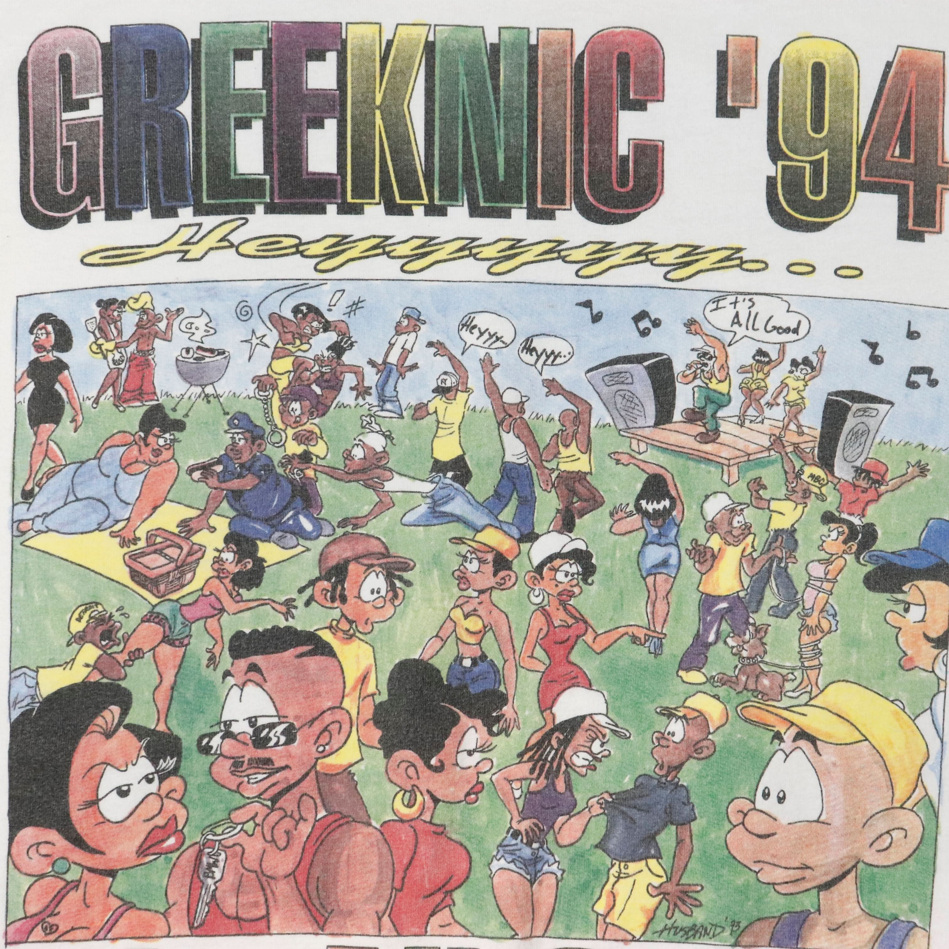 Vintage Greeknic '94 Cartoon Graphic T-Shirt Size XL