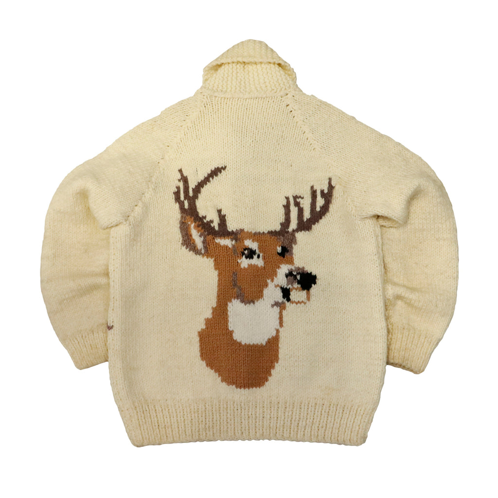 Vintage Hand Knit Deer Motif Wool Cardigan Sweater Size N/A