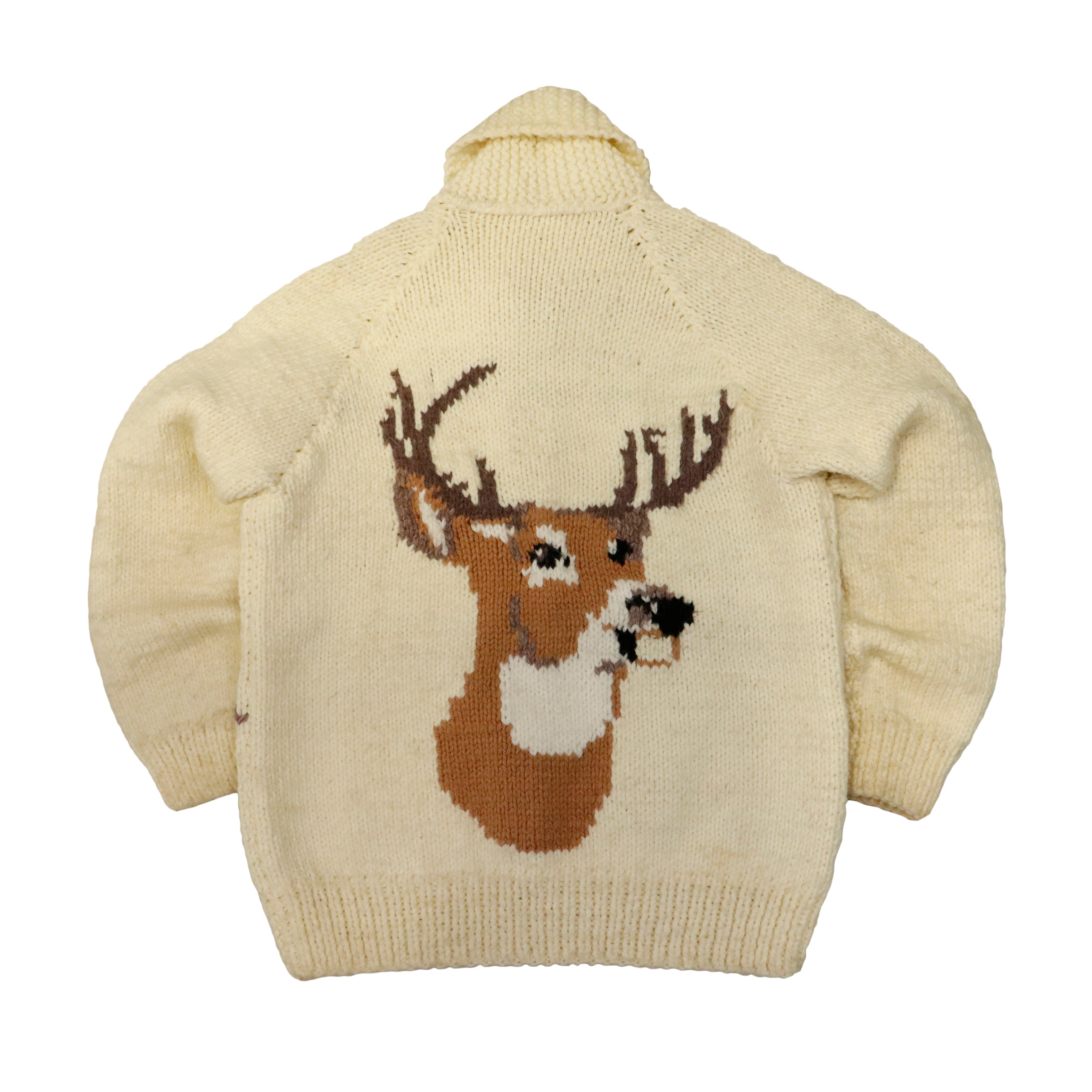 Vintage Hand Knit Deer Motif Wool Cardigan Sweater Size N/A