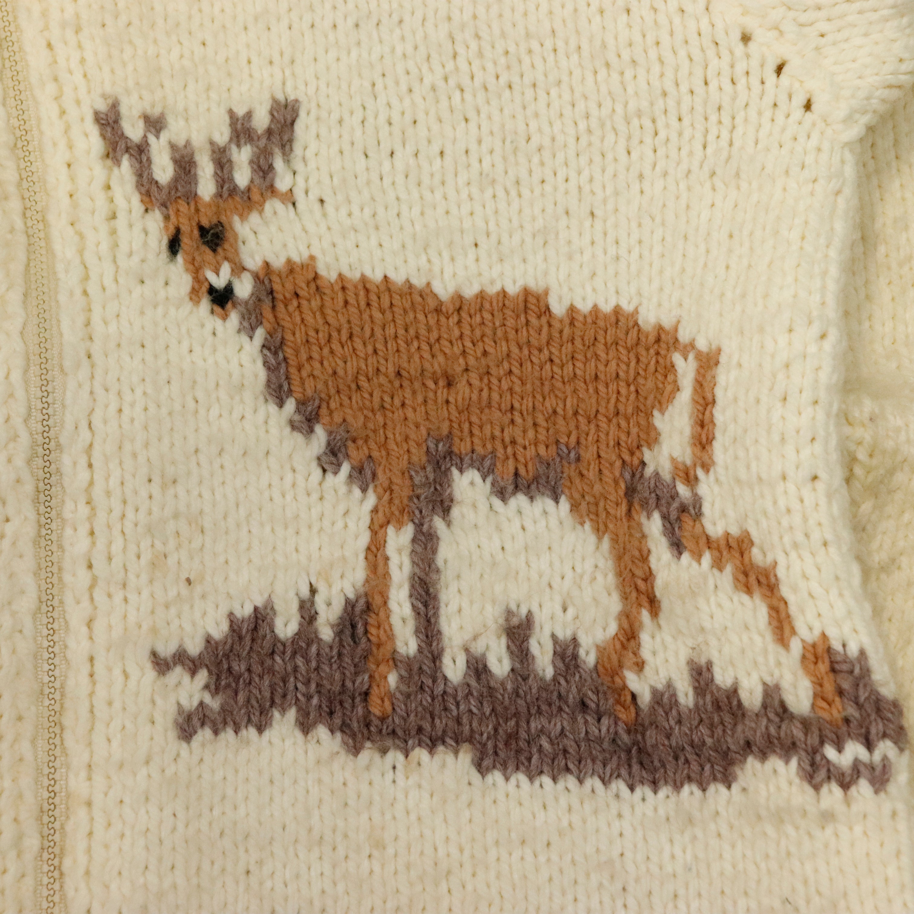 Vintage Hand Knit Deer Motif Wool Cardigan Sweater Size N/A