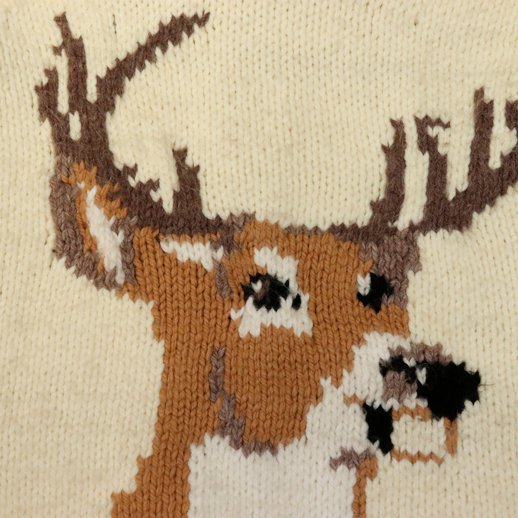 Vintage Hand Knit Deer Motif Wool Cardigan Sweater Size N/A