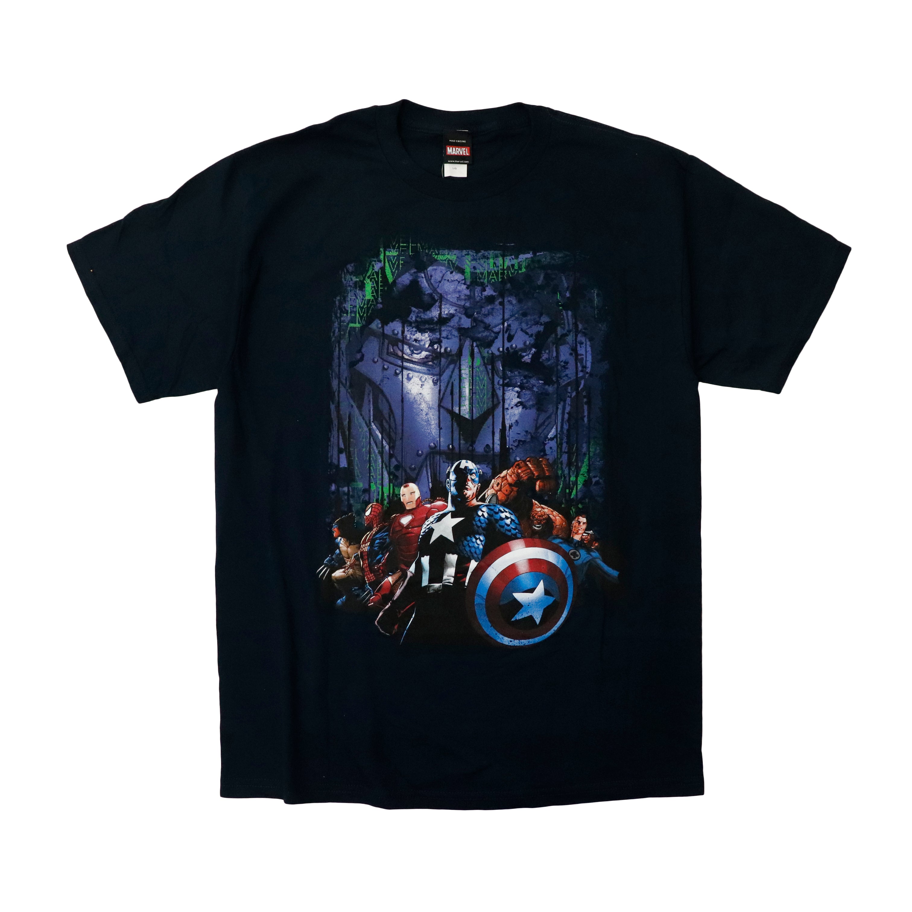 Vintage 2011 Marvel Mad Engine Superheroes Graphic T-Shirt Size L