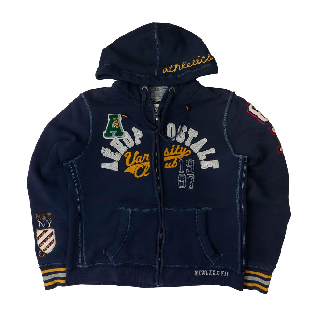 Vintage Aeropostale Varsity Appliqué Zip Hoodie Size XL Y2K