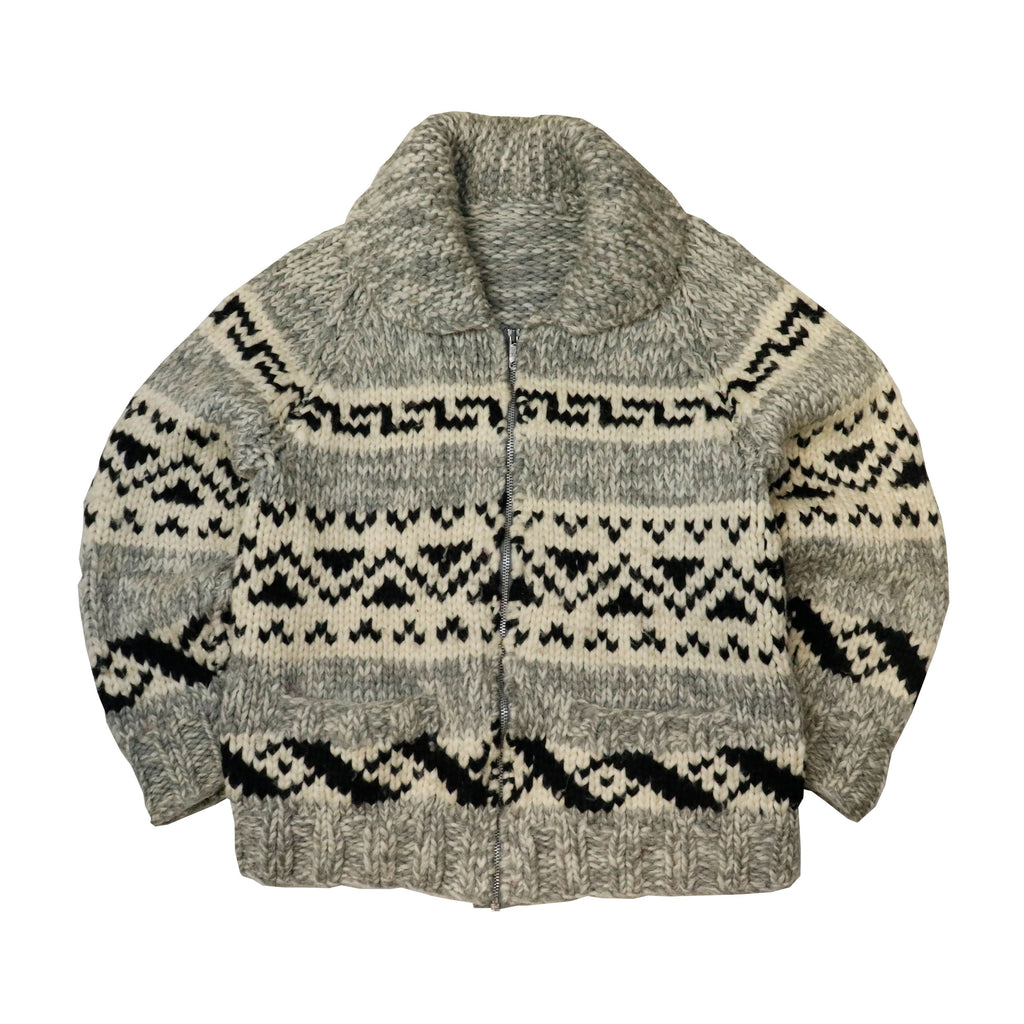 Vintage Cowichan Hand Knit Patterned Zip Sweater Size N/A