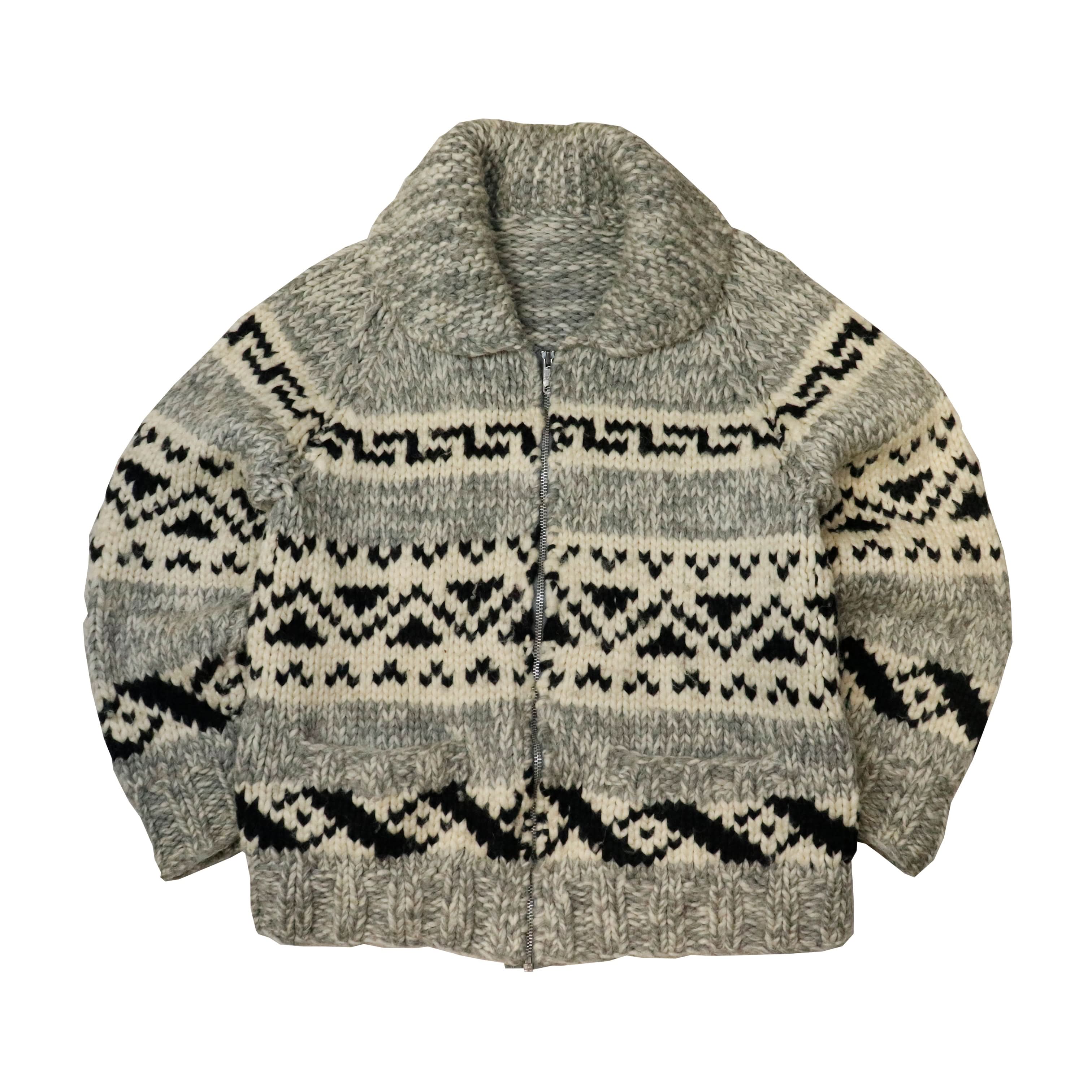 Vintage Cowichan Hand Knit Patterned Zip Sweater Size N/A