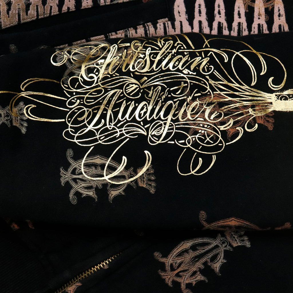 Vintage Christian Audigier Allover Graphic Zip Hoodie Size L