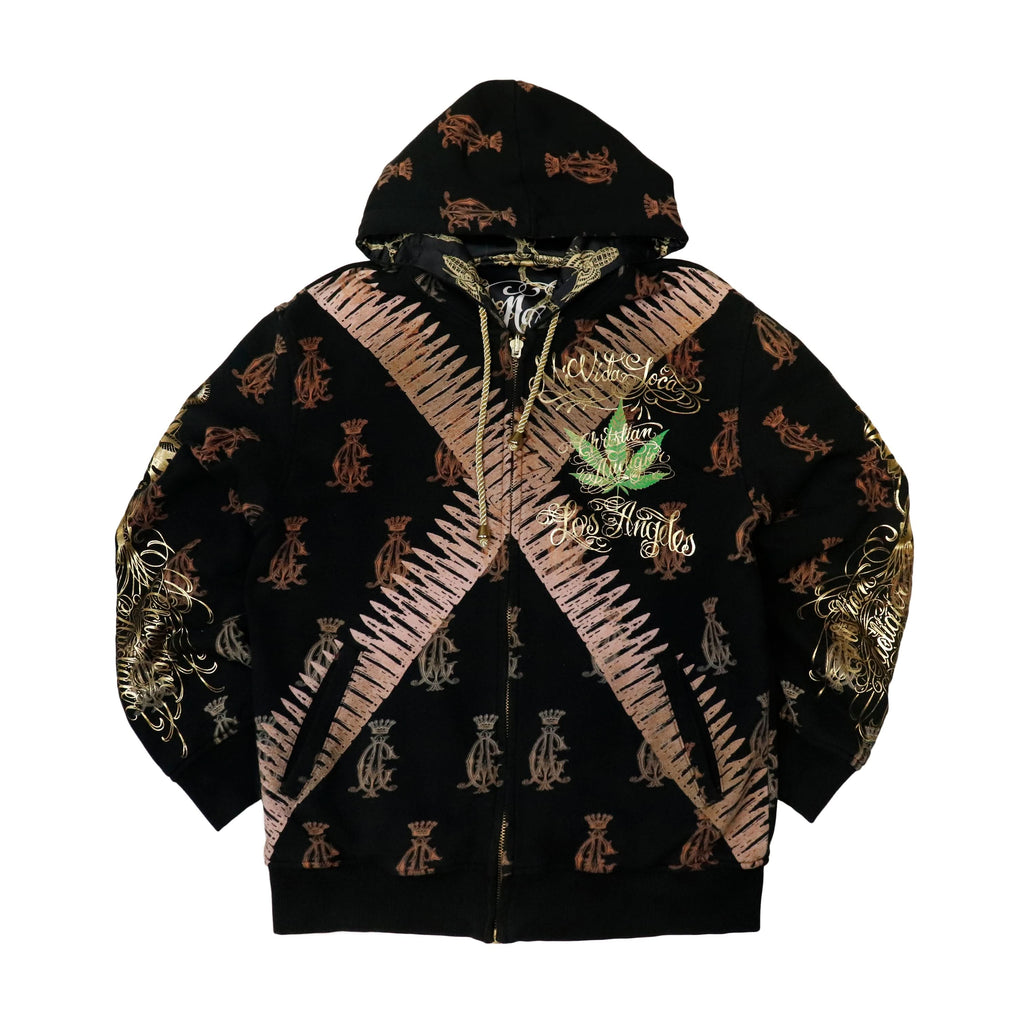 Vintage Christian Audigier Allover Graphic Zip Hoodie Size L