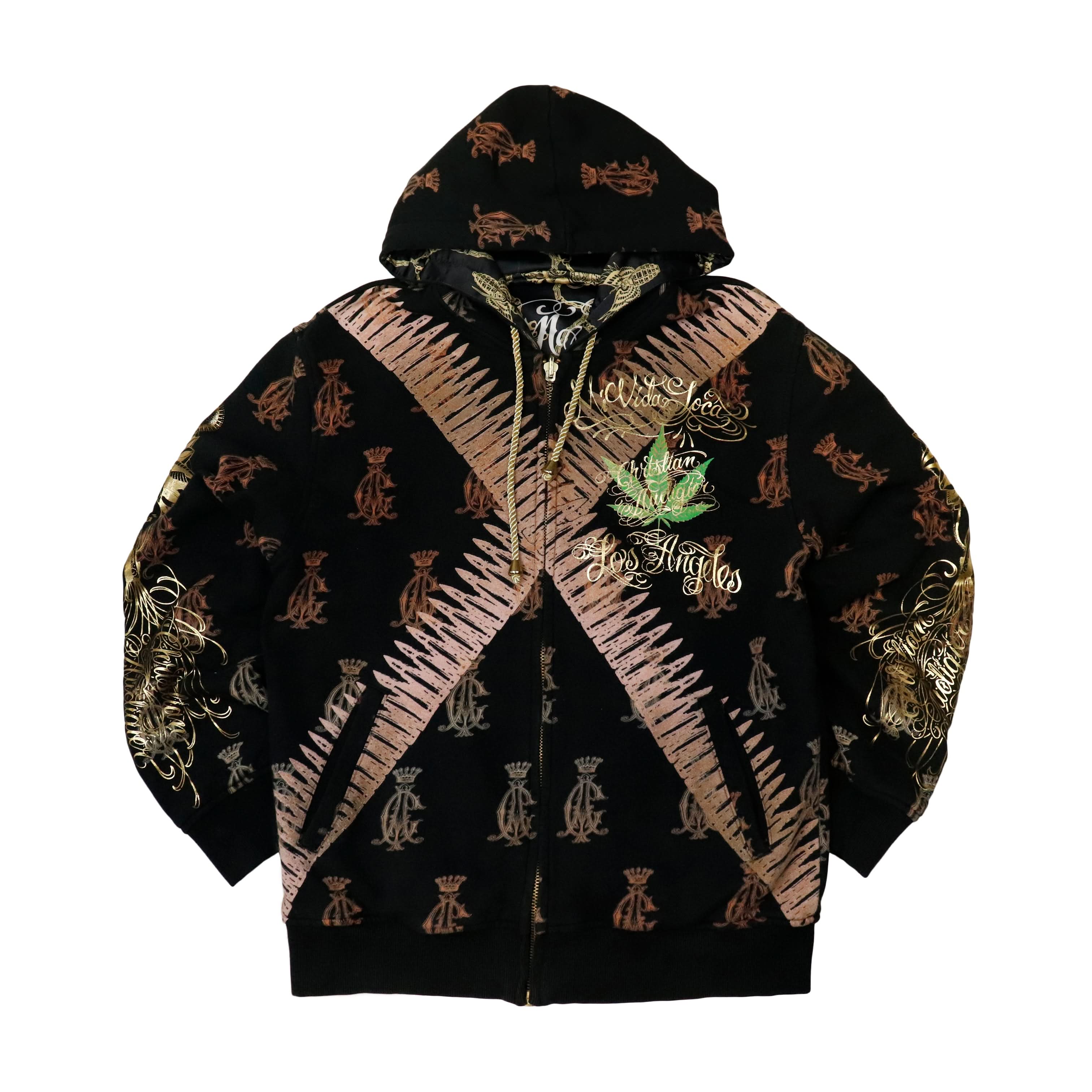 Vintage Christian Audigier Allover Graphic Zip Hoodie Size L