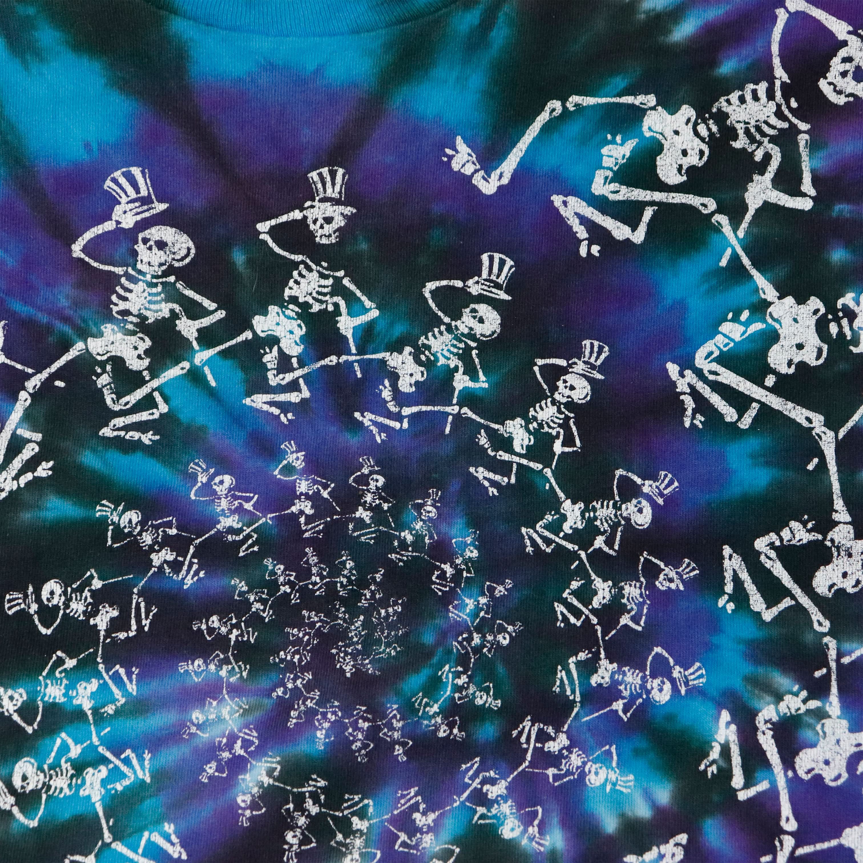 Vintage 1990 Liquid Blue Dancing Skeletons Tie-Dye T-Shirt Size XL