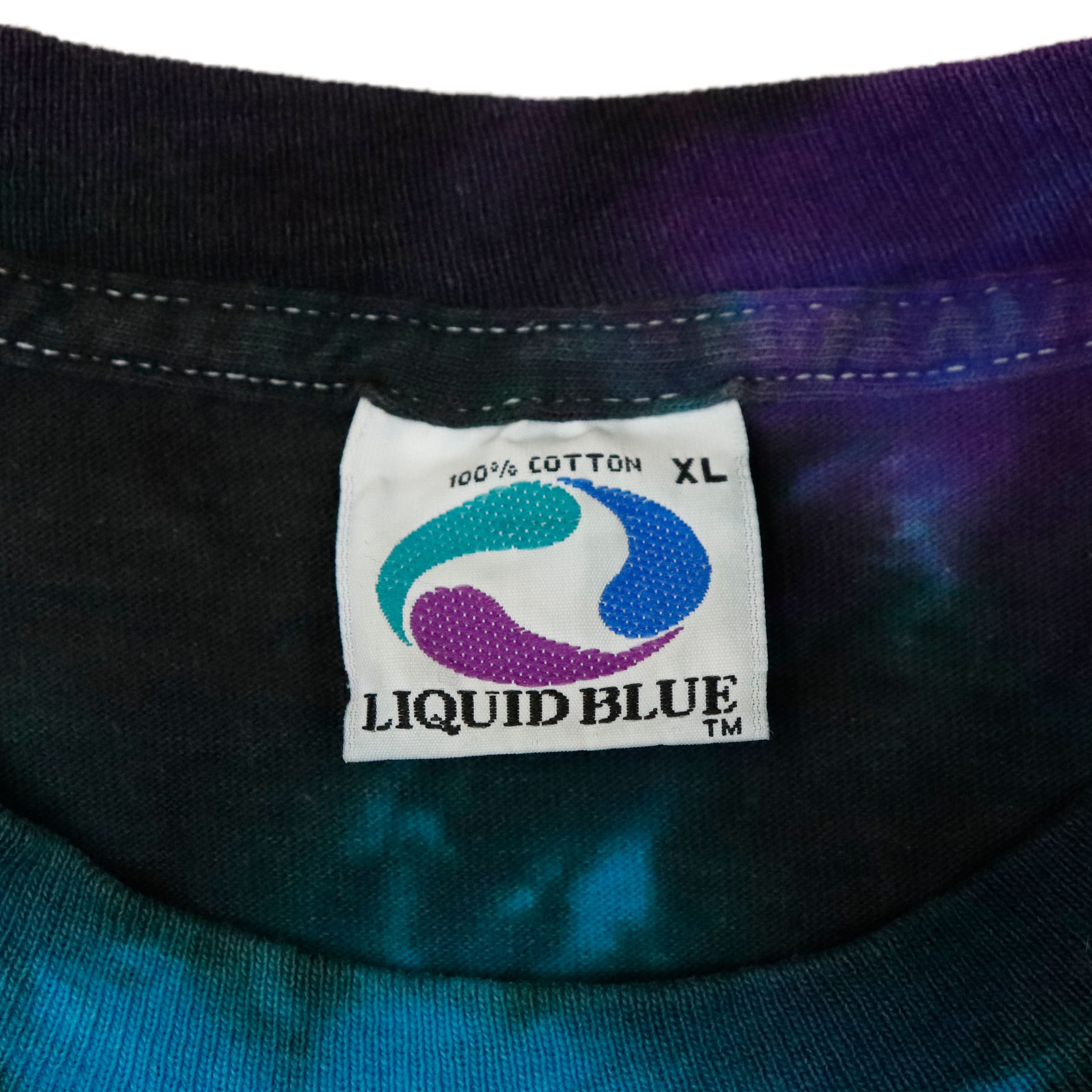Vintage 1990 Liquid Blue Dancing Skeletons Tie-Dye T-Shirt Size XL