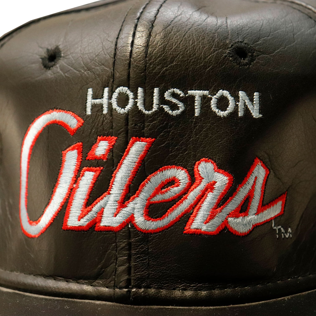 Vintage Houston Oilers Leather Snapback Hat Size One Size Script