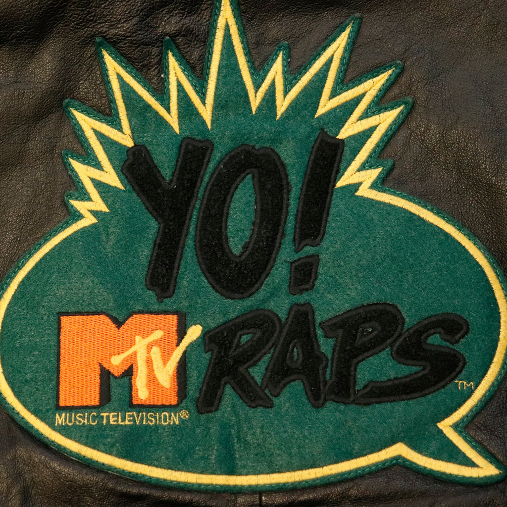 Vintage MTV Yo MTV Raps Leather Hooded Jacket Size L RARE!