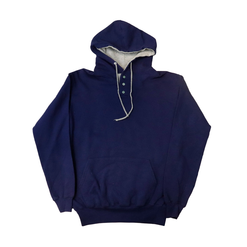 Vintage 90s RARE Russell Athletic Hooded Three-Button Pullover Sweatshirt Size M