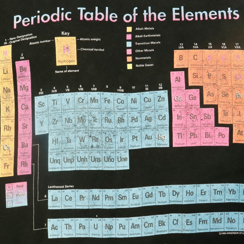 Vintage 1995 Fruit of the Loom Periodic Table Graphic T-Shirt Size XL