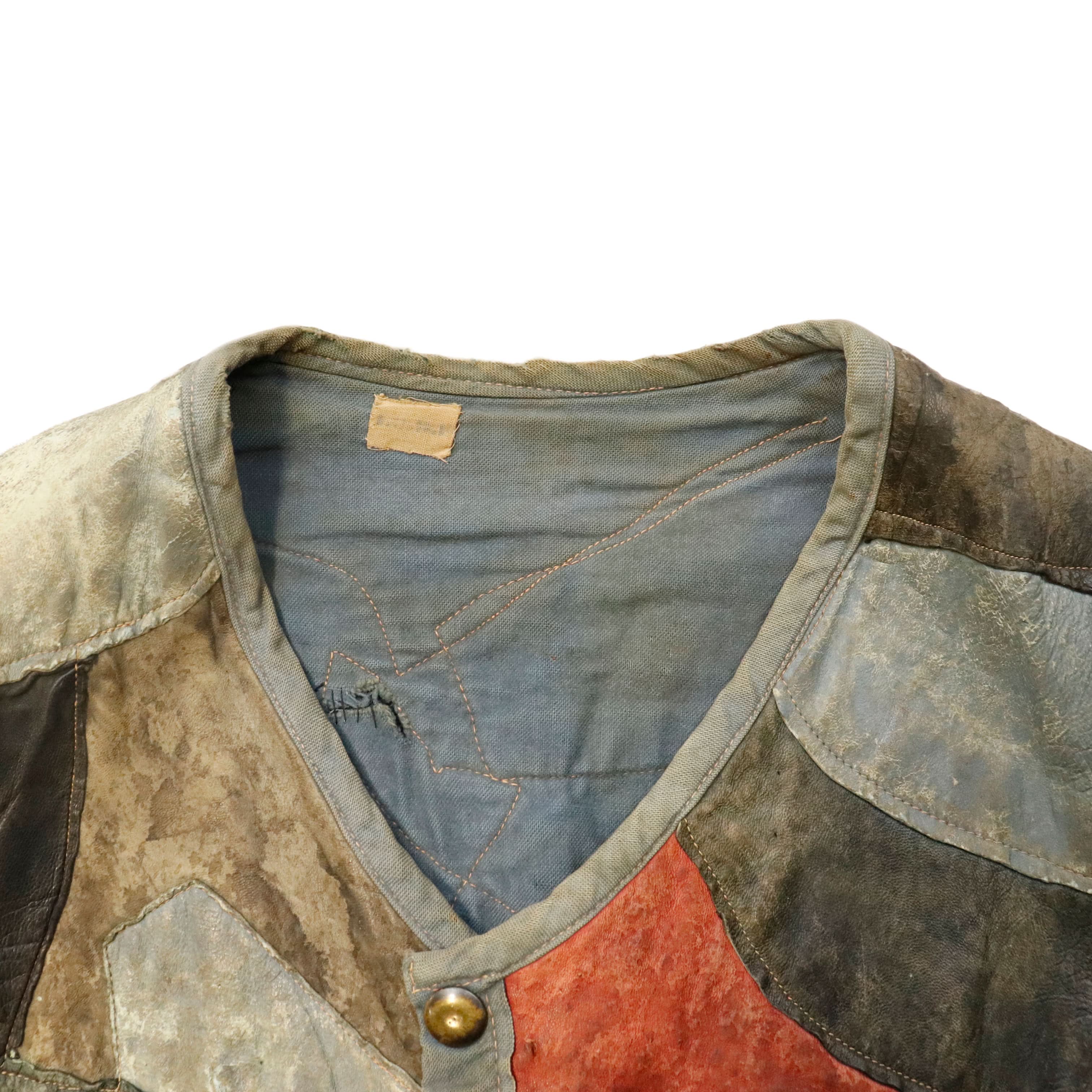Vintage 60s Patchwork Leather Hippie Vest Custom Folk Art Piece RARE