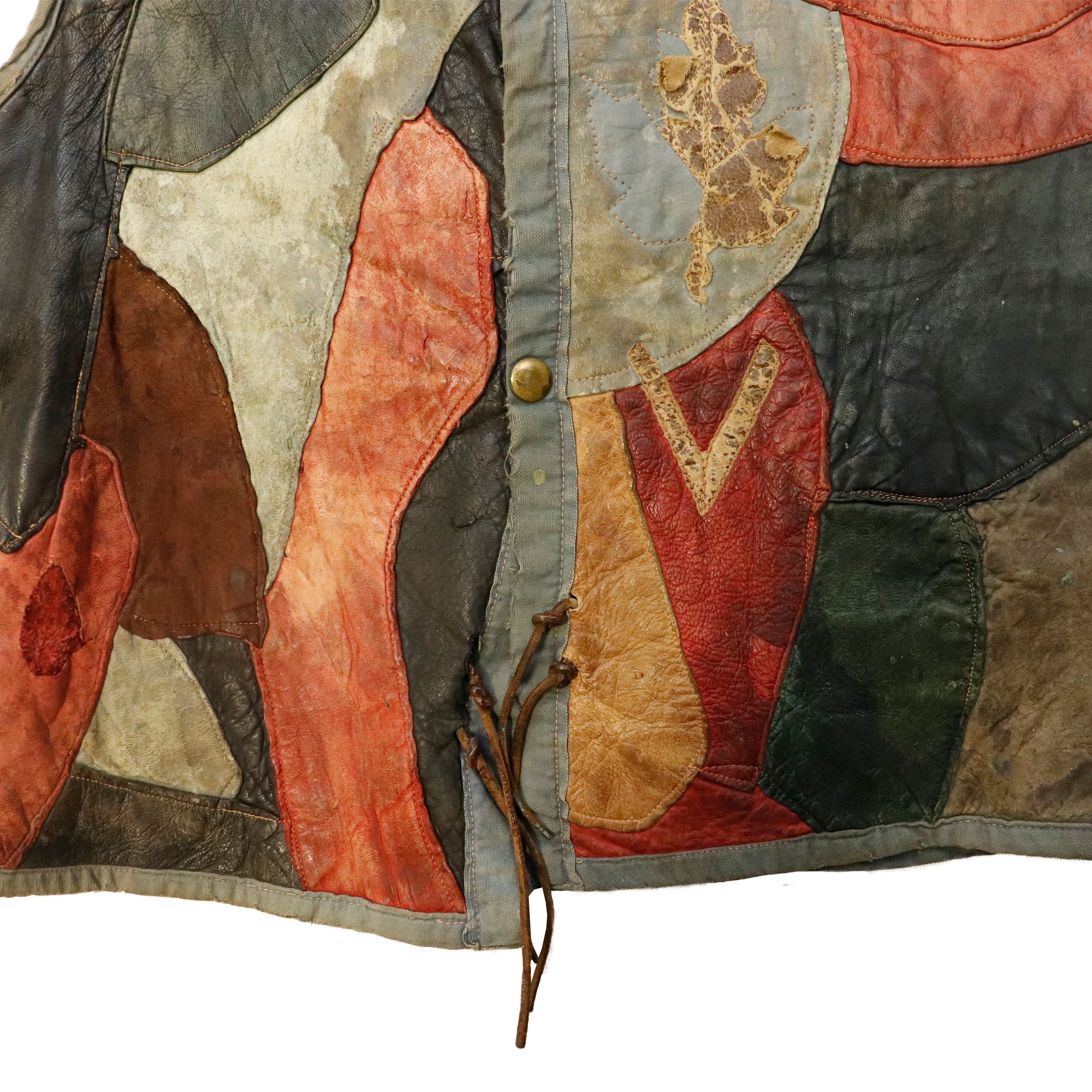 Vintage 60s Patchwork Leather Hippie Vest Custom Folk Art Piece RARE