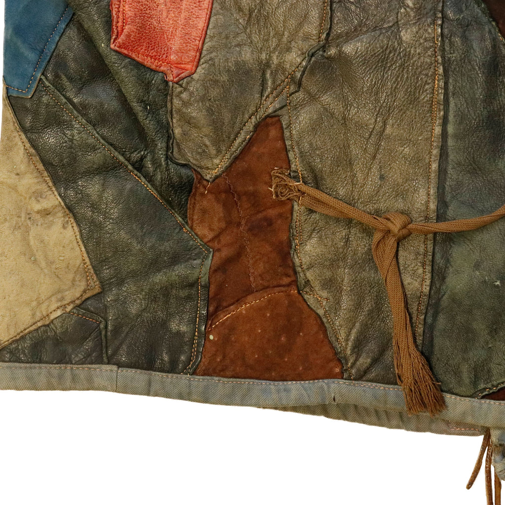Vintage 60s Patchwork Leather Hippie Vest Custom Folk Art Piece RARE