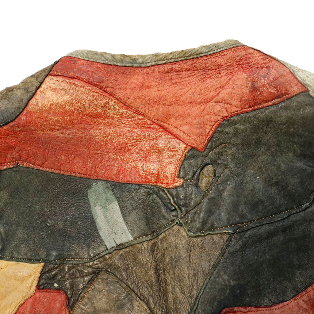 Vintage 60s Patchwork Leather Hippie Vest Custom Folk Art Piece RARE