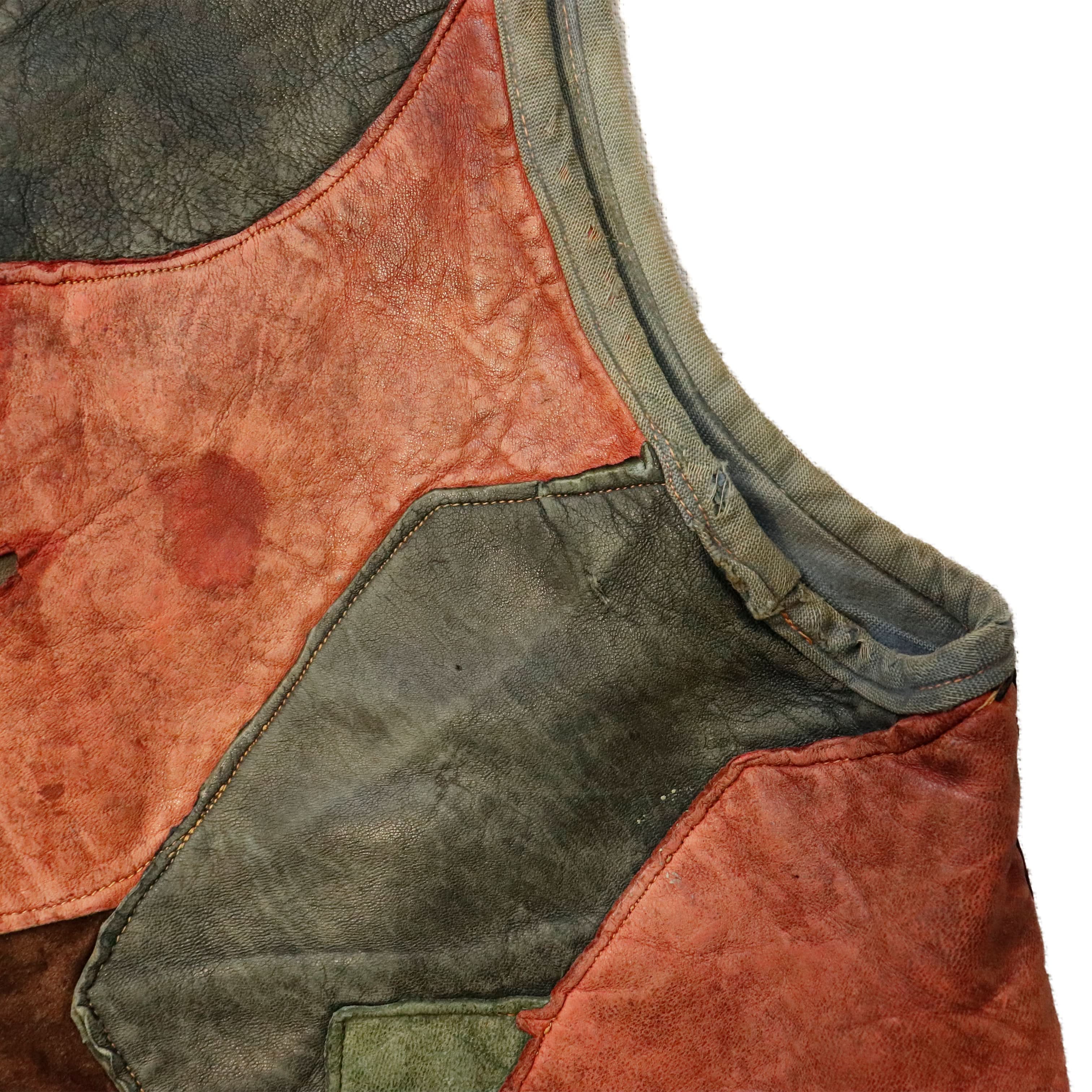 Vintage 60s Patchwork Leather Hippie Vest Custom Folk Art Piece RARE