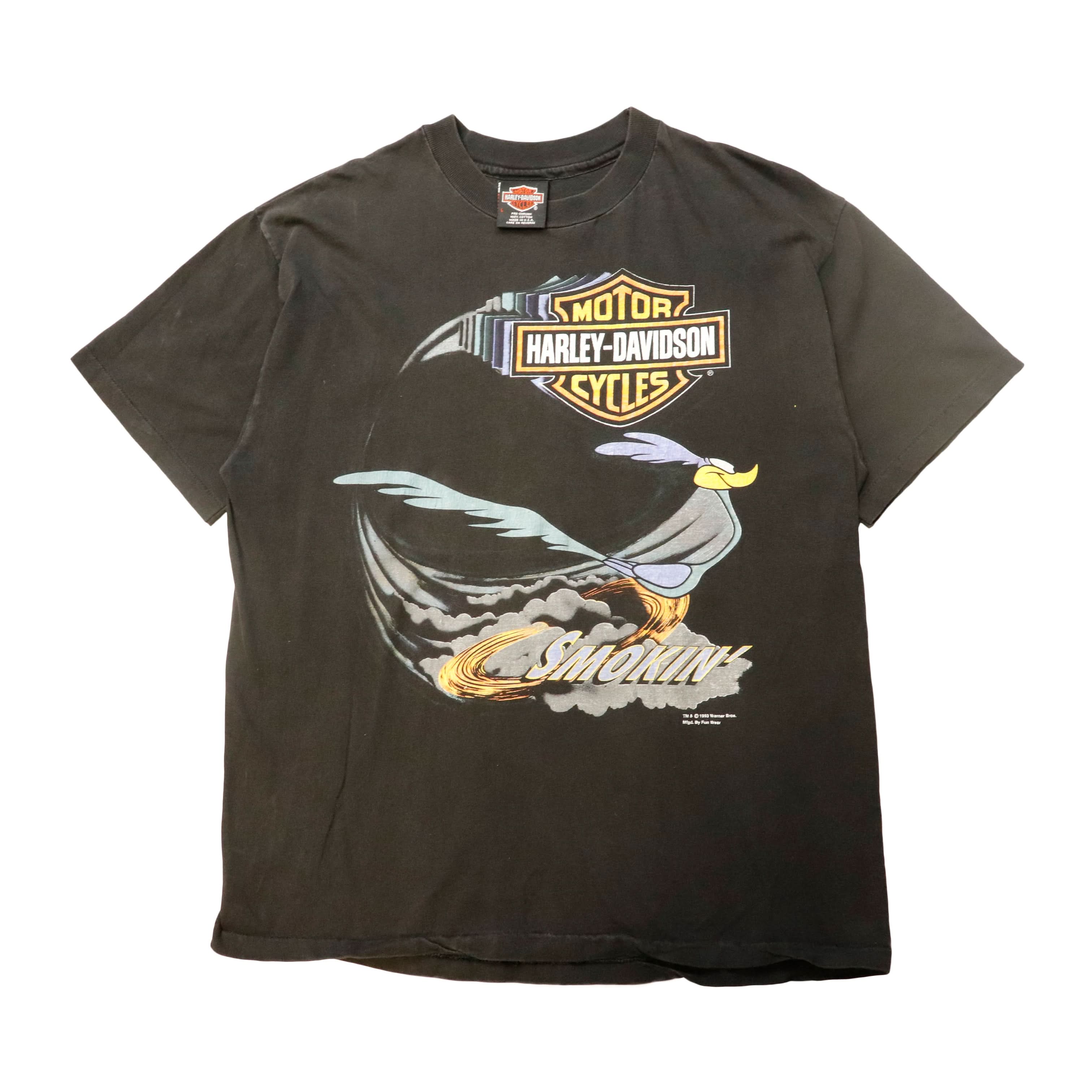 Vintage 1993 Harley Davidson Road Runner Looney Tunes Smokin Graphic T-Shirt Size L Motorcycle