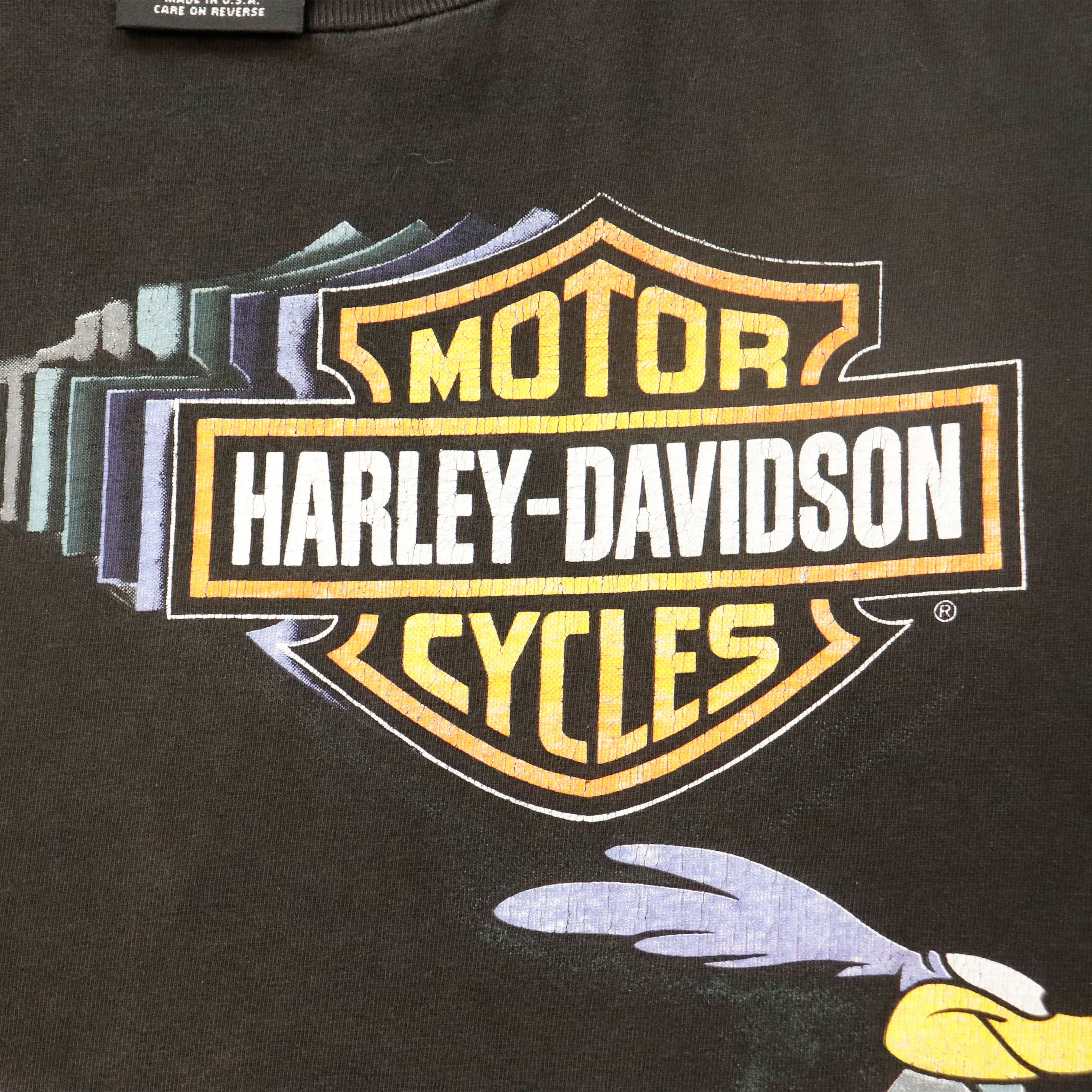 Vintage 1993 Harley Davidson Road Runner Looney Tunes Smokin Graphic T-Shirt Size L Motorcycle