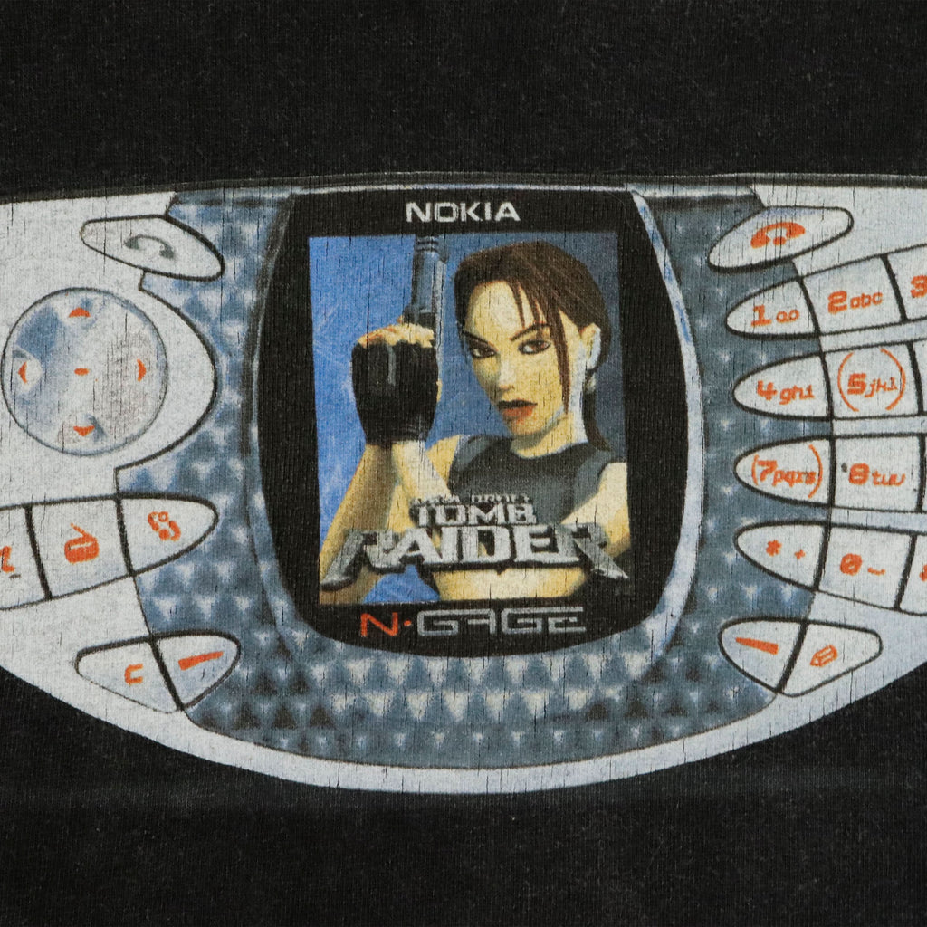Vintage Nokia N-Gage Tomb Raider 90s Laura Croft Graphic T-Shirt Size XL RARE