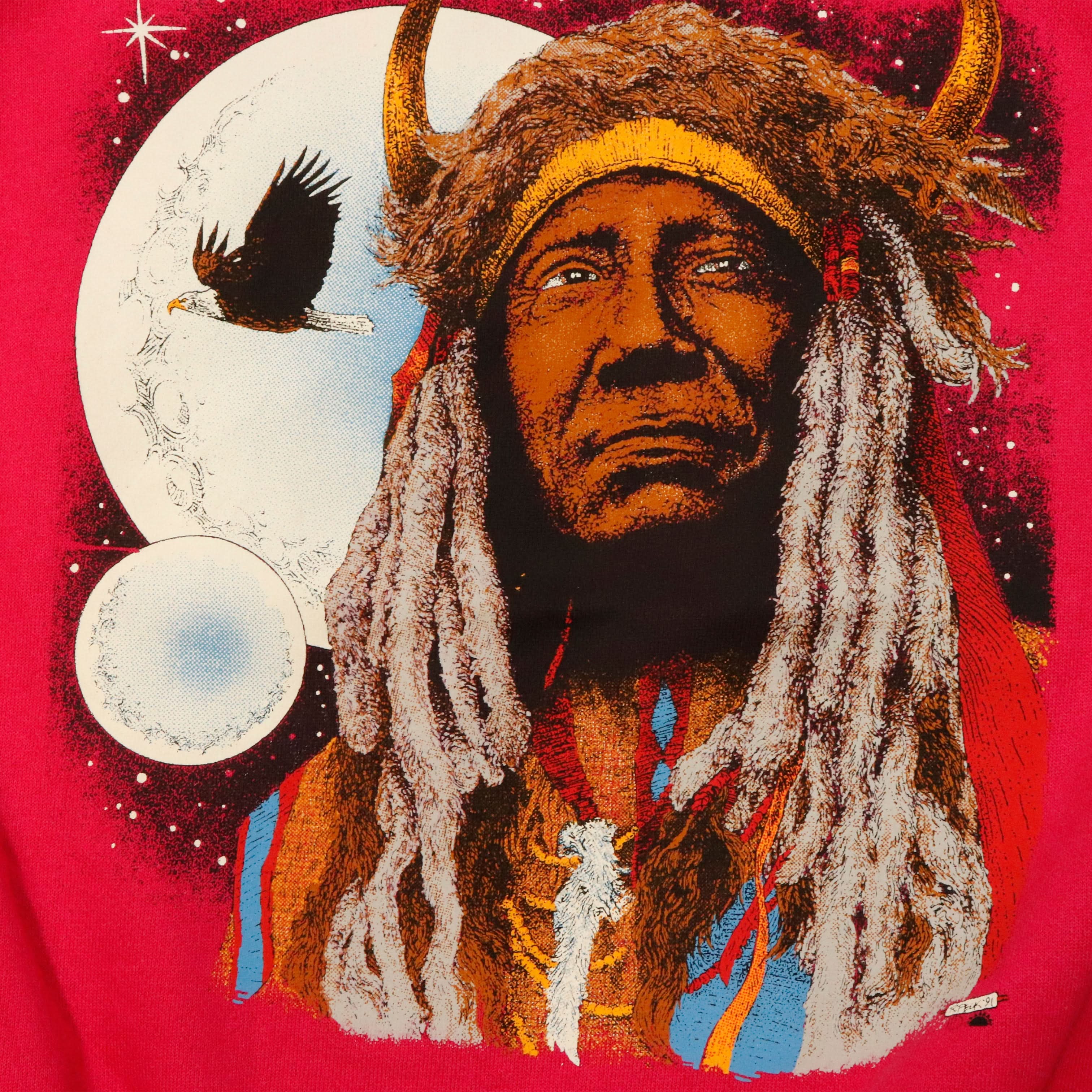 Vintage 80s Indian Head Graphic Print Sweatshirt Size XL
