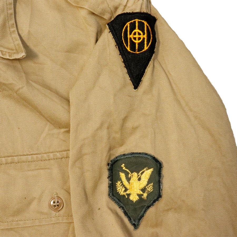 Vintage 50s Military Officer Patch Long Sleeve Button-Up Shirt
