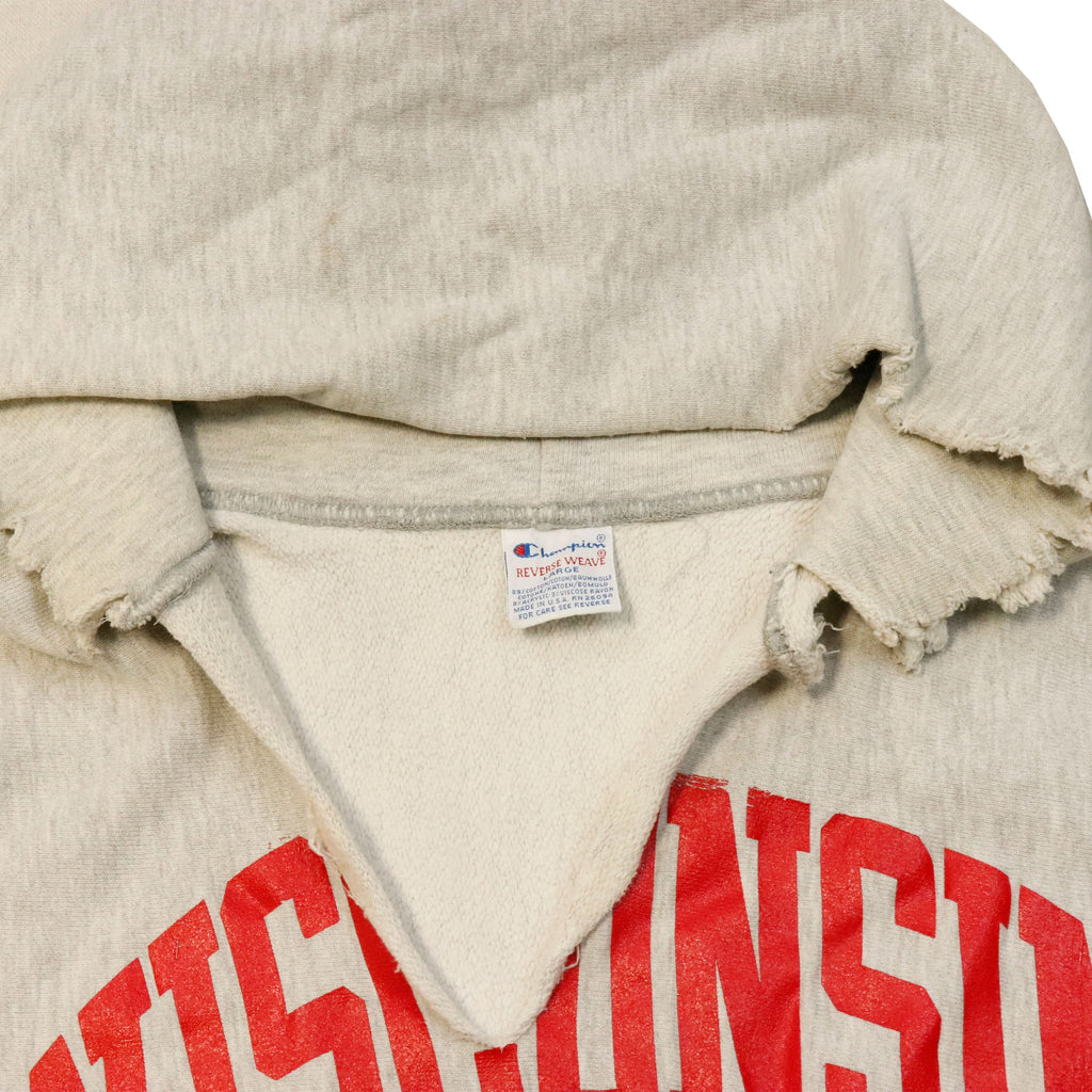 Vintage 90s Champion Wisconsin Reverse Weave Hoodie Size L Distressed