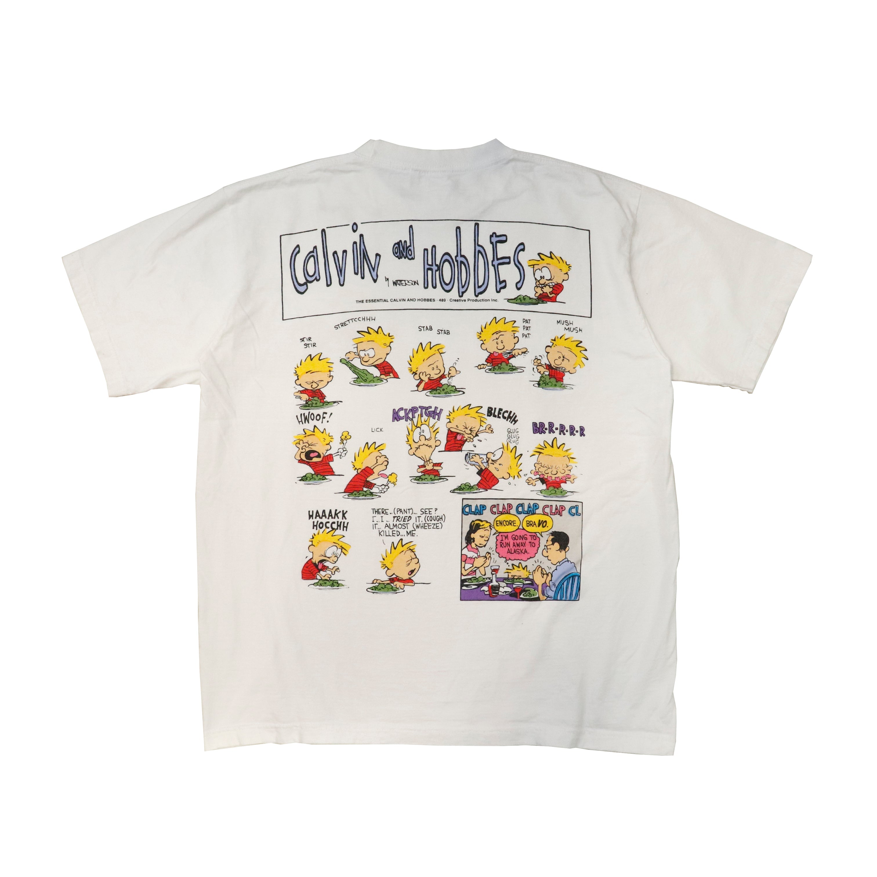 Vintage 90s Calvin and Hobbes Cartoon Graphic T-Shirt Size L 
