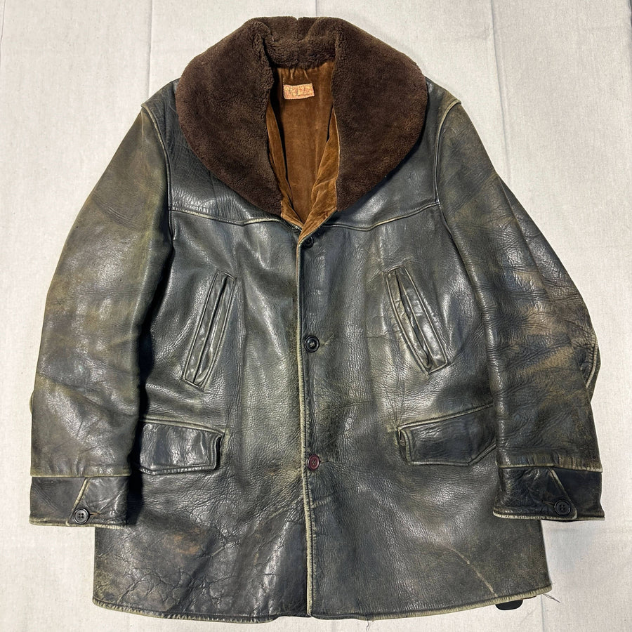 1950s Victoria Horsehide Leather Jacket Coat Size L 30s Barnstormer shearling FAIF.CA 