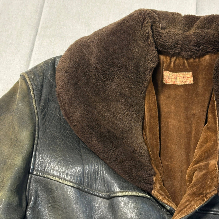 1950s Victoria Horsehide Leather Jacket Coat Size L 30s Barnstormer shearling FAIF.CA 