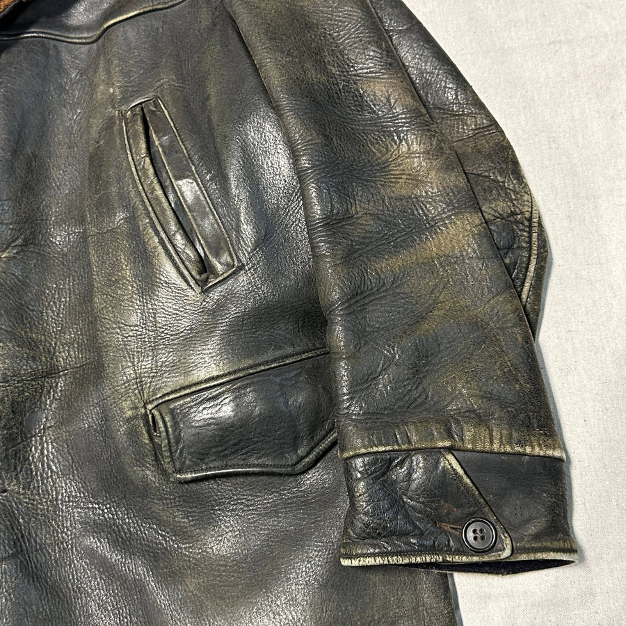 1950s Victoria Horsehide Leather Jacket Coat Size L 30s Barnstormer shearling FAIF.CA 