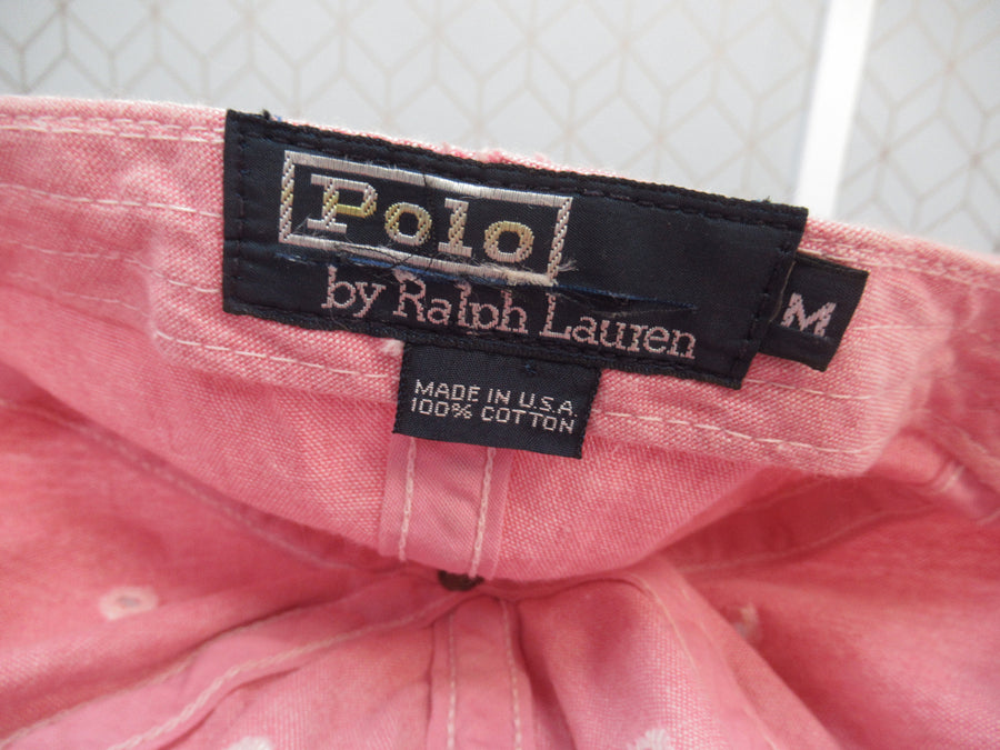 Vintage Polo Ralph Lauren Red Chambray Fitted Hat Sz M