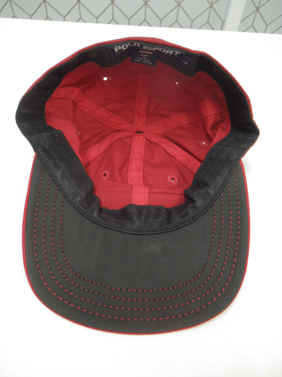 Vintage Polo Sport Red Nylon Fitted Hat Sz L
