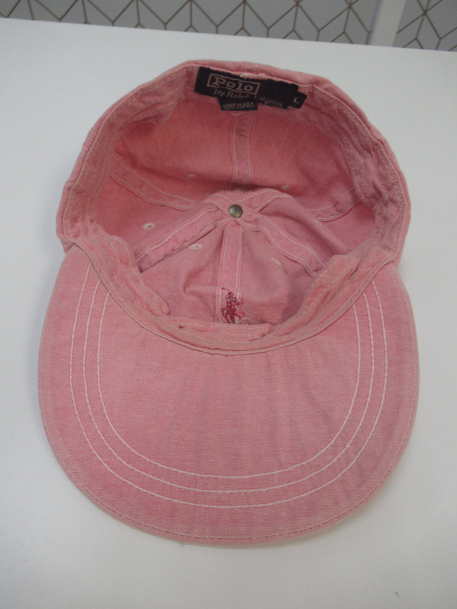 Vintage Polo Ralph Lauren Red Chambray Fitted Hat Sz L