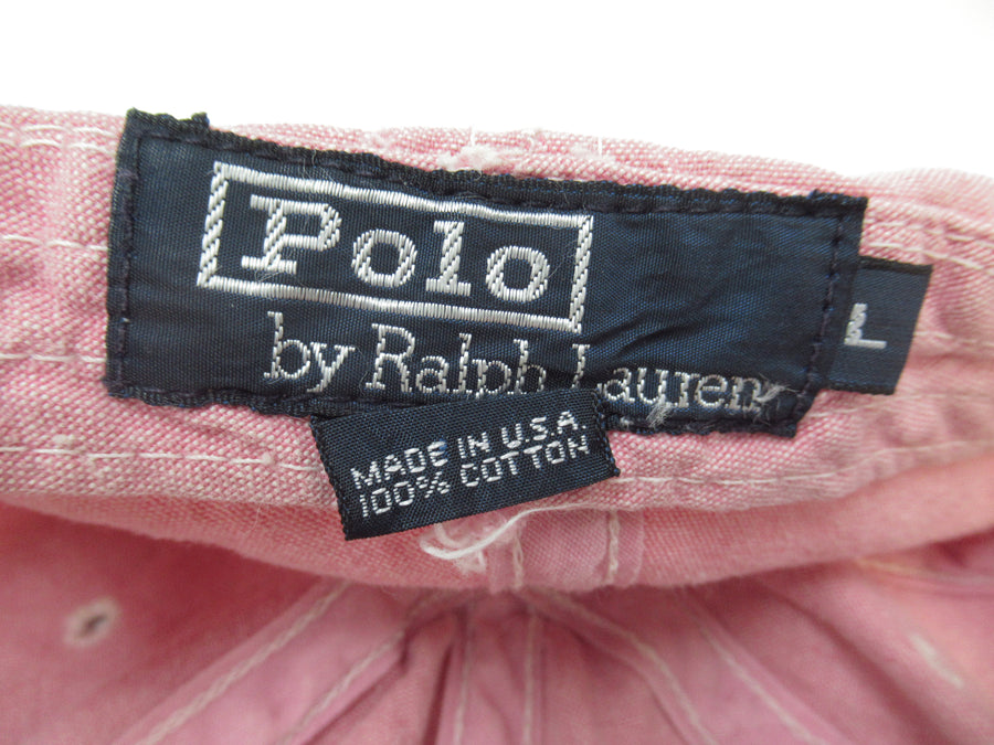 Vintage Polo Ralph Lauren Red Chambray Fitted Hat Sz L