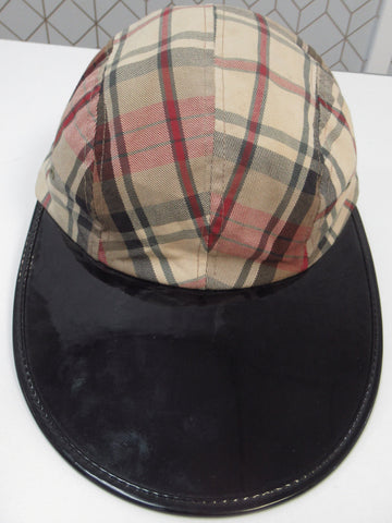Vintage Polo Ralph Lauren Plaid and Black Patent Long Bill Strapback Hat