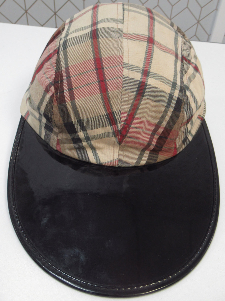 Vintage Polo Ralph Lauren Plaid and Black Patent Long Bill Strapback Hat