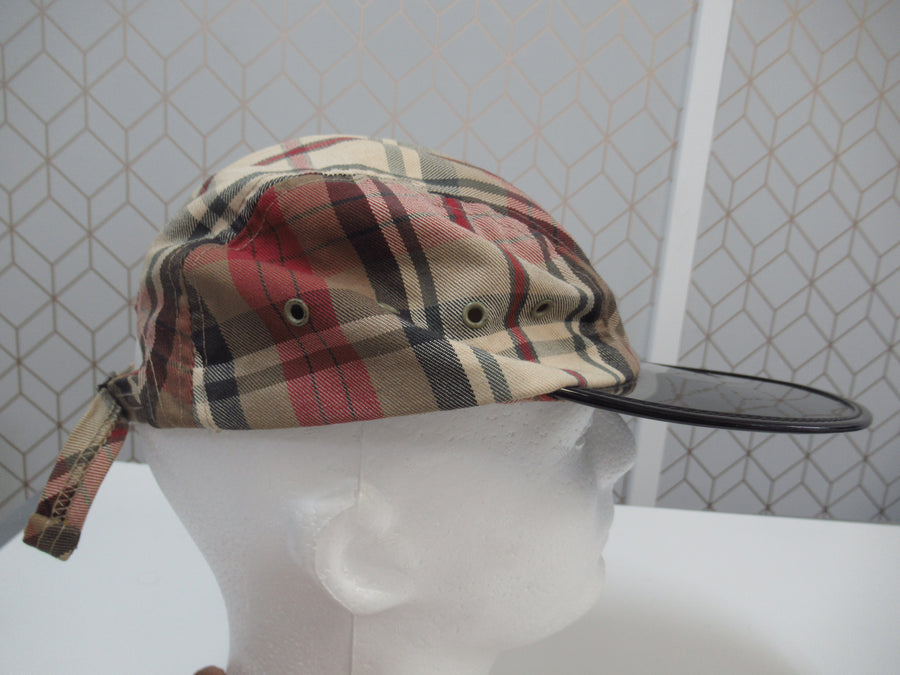 Vintage Polo Ralph Lauren Plaid and Black Patent Long Bill Strapback Hat